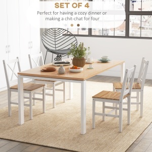 Set 4 Scaune pentru Bucătărie și Living cu Spătar Transversal, Scaune Clasice din Lemn de Pin, 41x46.5x86 cm, Alb - Img 4