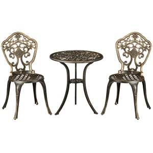 Set Bistrò de Grădină 3 Piese cu 2 Scaune de Grădină și Masă Rotundă cu Orificiu pentru Umbrelă, Set Masă și Scaune de Grădină din Aluminiu, pentru Terasă, Curte, Exterior, Bronz - Img 1