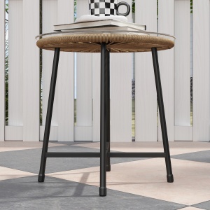 Set Bistro din 3 Piese cu Măsuță de Cafea cu Blat de Sticlă și 2 Scaune, Φ45x46 cm, Natural - Img 9