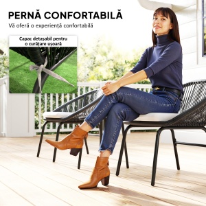 Set Bistro pentru Terasa din 3 Piese, Set cu Perne Moi pentru Sezut, Set de Mobilier din Rachita, Negru - Img 5