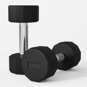 Set de 2 Gantere de 12 kg din Metal și Cauciuc, Set Gantere Fitness cu Mâner Antiderapant, 26x14x14 cm, Negru - Img 8