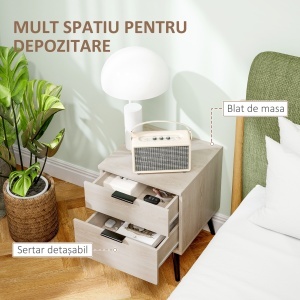 Set de 2 Noptiere cu 2 Sertare pentru Dormitor sau Camera de Zi, 40x40x50 cm, Lemn Natural - Img 5