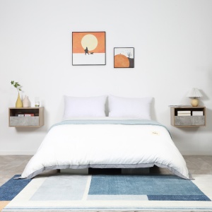 Set de 2 Noptiere Suspendate cu Sertar si Etajera 45x35x27.5cm - Gri/Culoare Lemn - Img 9