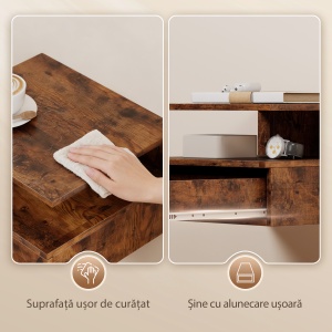 Set de 2 Noptiere Suspendate cu Sertar și Raft Deschis, 35x32x22.5 cm, Maro Rustic - Img 7