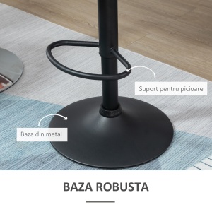 Set de 2 Scaune de Bar cu Înălțime Reglabilă, Bază Metalică și Șezut din Catifea, 51.5x57.5x93-114.5 cm, Gri - Img 6