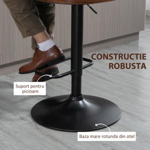 Set de 2 scaune de bar cu inaltime reglabila, scaune de bar pivotante cu inaltime reglabila, cu suport pentru picioare, scaune de bar din tesatura de in, negru si nuc - Img 6