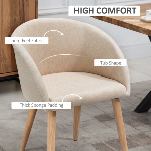 Set de 2 Scaune de Dining Stil Scandinav, Tapițate cu Material Textil, 55x56x74 cm, Bej - Img 4