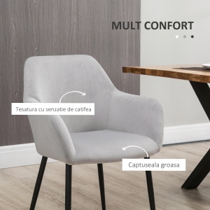 Set de 2 scaune de sufragerie, decorative din material textil din catifea, gri deschis - Img 5