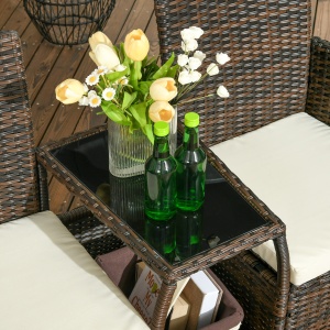 Set de 2 Scaune din Ratan cu Măsuță de Ceai, Canapea pentru 2 Persoane pentru Exterior cu Perne, 38x60x87 cm, Maro - Img 9
