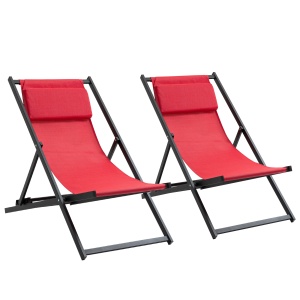Set de 2 Sezlonguri Rabatabile din Aluminiu si Textilen Rosu