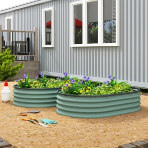 Set de 2 Straturi Ridicate Modulare, Straturi Grădină cu Margini din Cauciuc, Bază Deschisă, Straturi Ridicate din Oțel Zincat pentru Ierburi, Fructe, Legume și Flori, 135x90x30 cm, Verde - Img 2