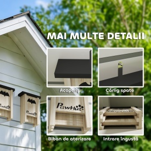 Set de 3 Căsuțe pentru Lilieci Bat Box din Lemn de Brad, 18x6x22,5 cm, Culoare Naturală - Img 6