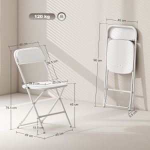 Set de 4 Scaune Pliabile cu Găuri de Drenaj din Plastic și Metal, 45x49x79.5 cm, Alb - Img 3