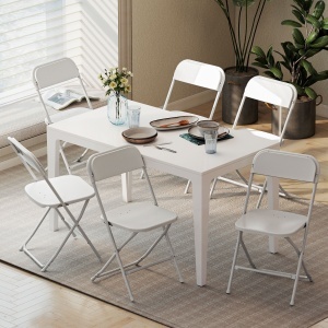 Set de 6 Scaune Pliabile cu Orificii de Drenaj din Plastic și Metal, 45x49x79,5 cm, Alb - Img 2