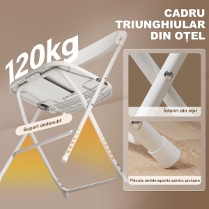 Set de 6 Scaune Pliabile cu Orificii de Drenaj din Plastic și Metal, 45x49x79,5 cm, Alb - Img 8