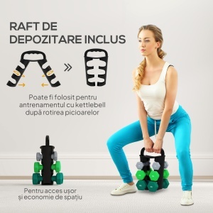 Set de Gantere de Sală cu Suport Pliabil, 2x1 kg, 2x2 kg, 2x3 kg, Gantere Hexagonale de Metal cu Mâner, Antrenament Fitness Acasă, Multicolor - Img 5