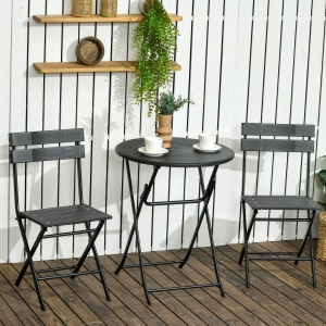 Set de Gradina 3 Piese cu 2 Scaune si Masa Pliabile din Otel si HDPE pentru Balcon si Terasa, Gri Inchis - Img 2