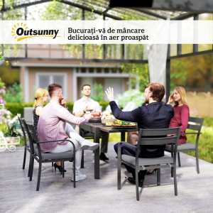 Set de Grădină cu Masă Extensibilă și 6 Scaune Stivuibile Gri - Img 9