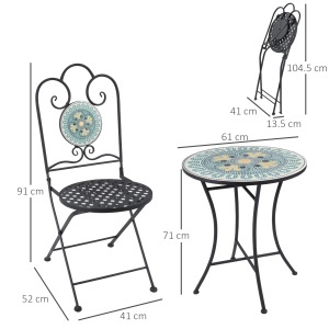 Set de Gradina cu Mozaic de 3 Piese, din Metal, Verde - Img 3