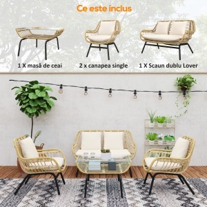 Set de Grădină din 4 Piese cu Canapea, Fotolii cu Perne și Măsuță de Cafea, 118x69x73 cm, Bej - Img 5