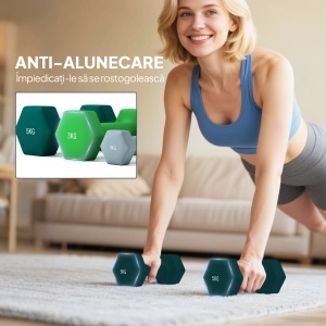 Set de greutăți hexagonale, greutate totală de 18 kg, cu suport inclus, din oțel, metal și plastic, multicolor - Img 7