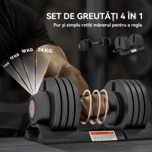 Set de Greutăți Reglabile 7/13/18/24 kg cu Suport pentru Manubrii și Mâner Antiderapant, 37x18x18 cm, Negru - Img 4
