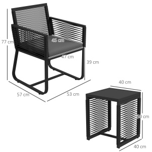Set de Mobilier de Grădină din 3 Piese din Ratan, Set cu Masă din Sticlă Securizată și Perne Moi, 53x57x77 cm, Negru - Img 3