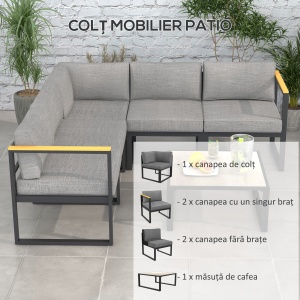 Set de Mobilier de Gradina din 6 Piese cu Pernute de Grosime 10 cm, Set de Canapea cu Cadru din Aluminiu - Img 4