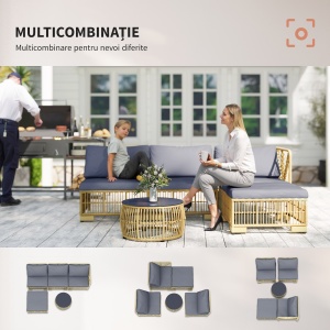 Set de Mobilier din Rachita de 5 Bucati, Gri - Img 7