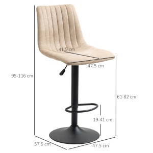 Set de scaune de bar reglabile pe inaltime 2 piese cu suport pentru picioare, otel si poliester, 47,5x57,5x95-116 cm, maro deschis - Img 3