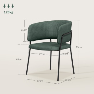 Set de Scaune, Scaune de Bucătărie Tapițate Moderne din Catifea cu Spate, Cotieră și Picioare Metalice, 57x53x73 cm, Verde - Img 3