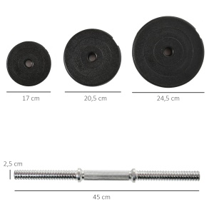 Set di Haltere pentru antrenamentul de Acasă din tuburi de Oțel și Plastic 12 buc total 40KG Negru - Img 3