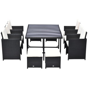 Set e Mobilier de Gradina in PE Rattan Set de Pranz 11 bucati cu Perne, Negru - Img 4