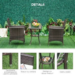 Set Fotolii de Gradina in Rattan cu Masa,Maro - Img 5