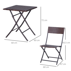 set masa de gradina cu 2 scaune pliabile, maro - Img 3