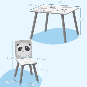 Set Masă și 2 Scaune pentru Copii de 3-8 Ani cu Desene de Animale, 60x60x44 cm, Gri - Img 3