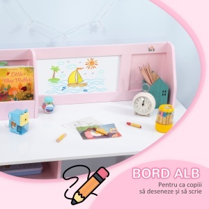 Set Masă și Scaune pentru Copii 5-8 Ani cu Spațiu de Depozitare, Tablă și Scaun, 90x45x85 cm, Roz - Img 5