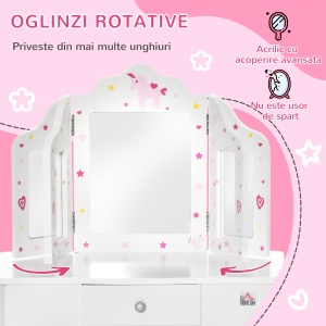 Set Masuta Machiaj Copii – Oglinda Rotativa + Taburet - Img 6