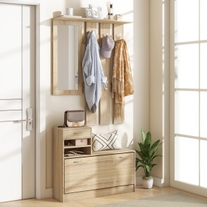 Set Mobilier cu 2 Rafturi Reglabile, 90x24x177 cm, Lemn Natural - Img 2