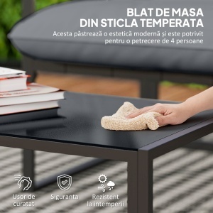 Set Mobilier de Exterior cu Măsuță din Sticlă, Canapea, 2 Fotolii și Perne, Gri - Img 5