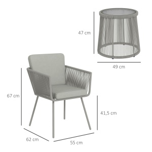 Set Mobilier de Grădina cu 2 Scaune și Măsuță de Cafea cu Blat din Sticlă, Ø49x47 cm, Gri - Img 3