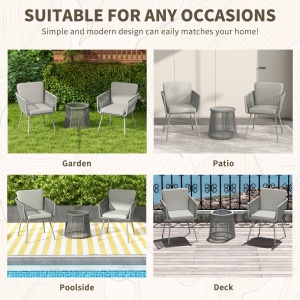 Set Mobilier de Grădina cu 2 Scaune și Măsuță de Cafea cu Blat din Sticlă, Ø49x47 cm, Gri - Img 7