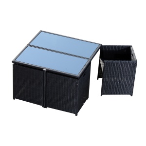 Set Mobilier de Grădină cu Masă de Prânz, 4 Scaune și Perne, 109x109x72 cm, Negru - Img 7