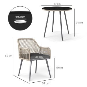 Set Mobilier de Grădină cu Masă Rotundă și 4 Scaune, 54x65x80 cm, Maro Deschis - Img 3