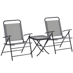 Set Mobilier de Grădină din 3 Piese cu Scaune cu Spătar Reglabil și Masă, 64x70x87 cm, Gri - Img 1