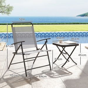 Set Mobilier de Grădină din 3 Piese cu Scaune cu Spătar Reglabil și Masă, 64x70x87 cm, Gri - Img 3