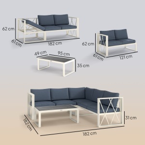 Set Mobilier de Grădină din 4 Piese cu 2 Canapele, Fotoliu Reglabil și Măsuță de Cafea, 121x61x62 cm, Gri - Img 3