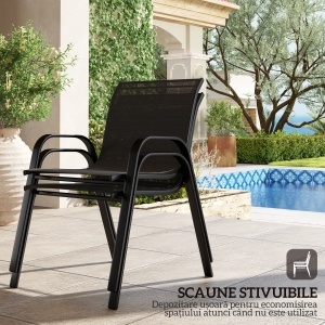 Set Mobilier de Grădină din 4 Piese cu Canapea, 2 Scaune Stivuibile și Măsuță de Cafea, 113x66x79 cm, Negru - Img 5