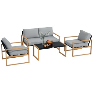 Set Mobilier de Grădină din 4 Piese, cu Canapea de 2 Locuri, 2 Fotolii și Măsuță de Cafea, 123.5x75x73 cm, Gri