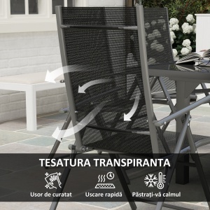 Set Mobilier de Grădină din 7 Piese cu Masă Extensibilă și 6 Scaune Pliabile cu Cotiere, 180/90x90x75 cm, Gri - Img 6